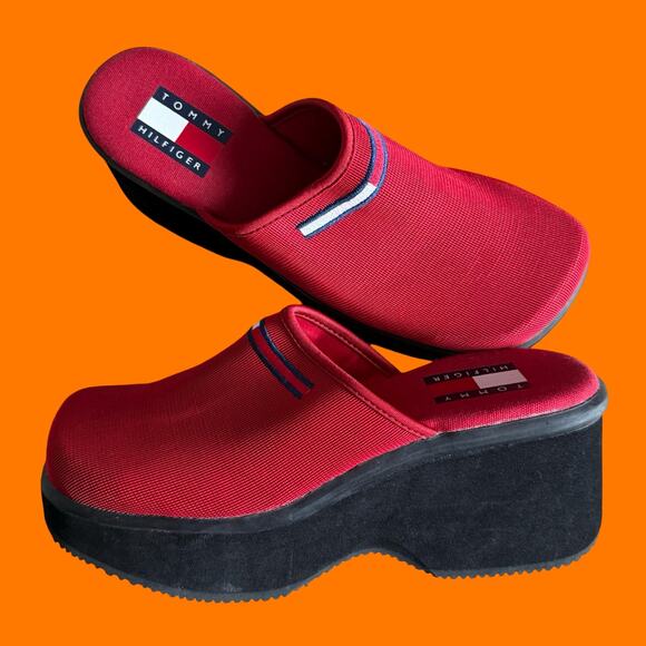 Tommy Hilfiger Shoes - 90's vintage red platform mules chunky clogs US Size 7 Tommy Hilfiger